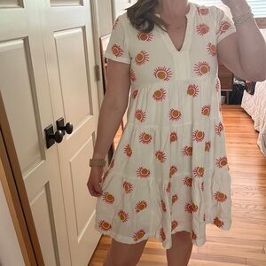 Anthropologie White Sunprint Tiered Short-Sleeve Dress